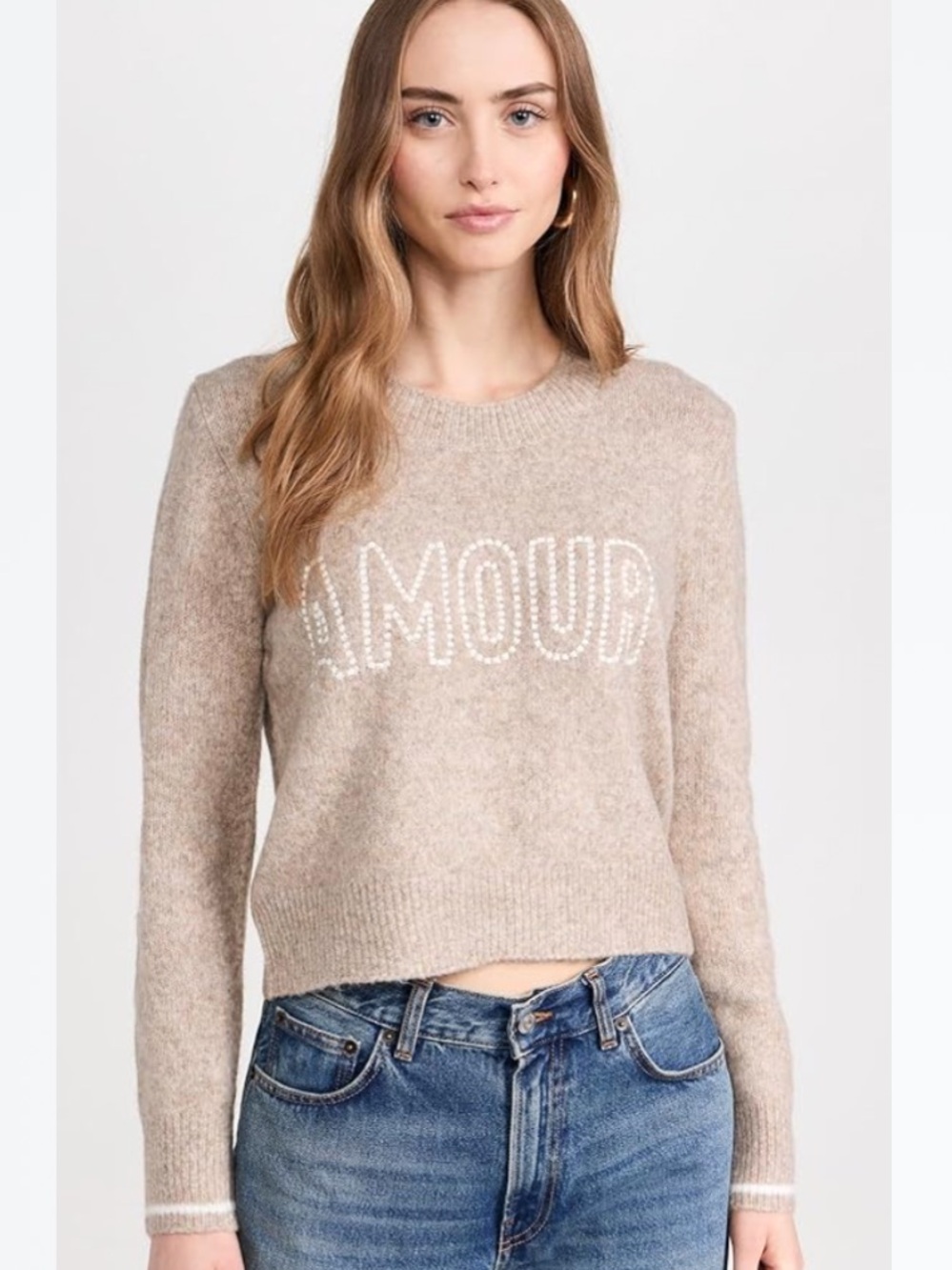 Z Supply AMOUR Preppy Cozy Crewneck Cropped Sweater in Light Heather Beige
